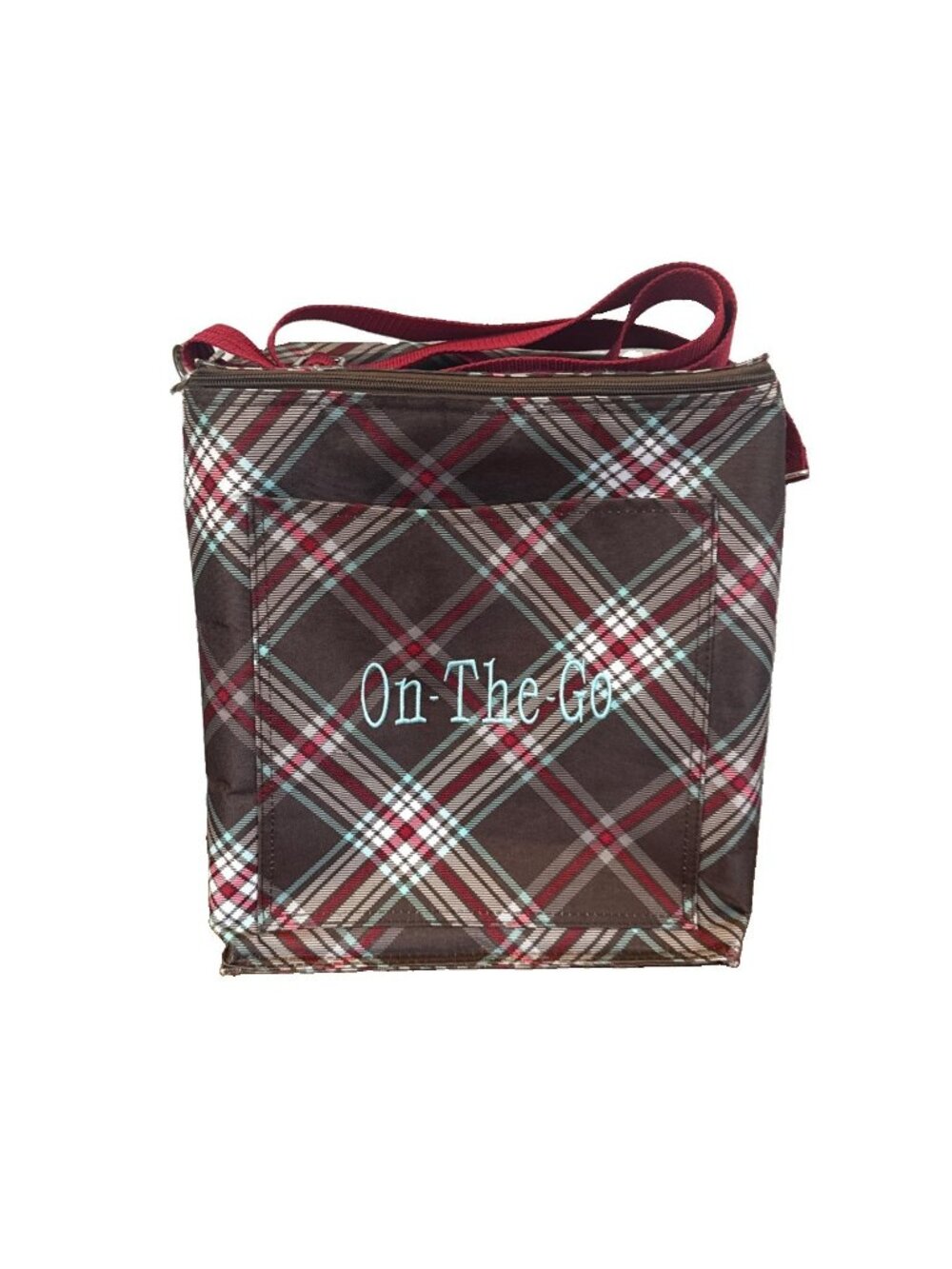 Thirty-one Insulated On The Go Bag With Adjustable Strap, Plaid Brown Red